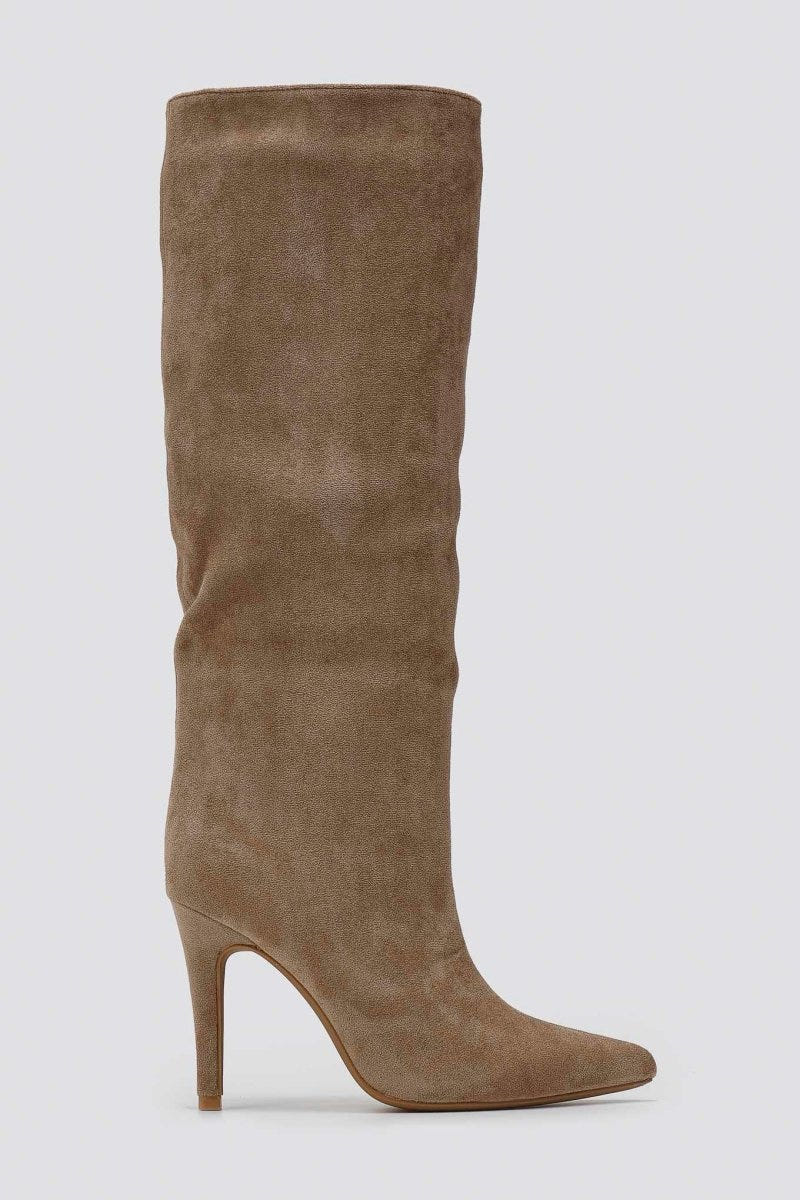 Pointed Suede Boots with Stiletto Heel - Taupe Suede - thefashionproject.gr - Ideal shoes