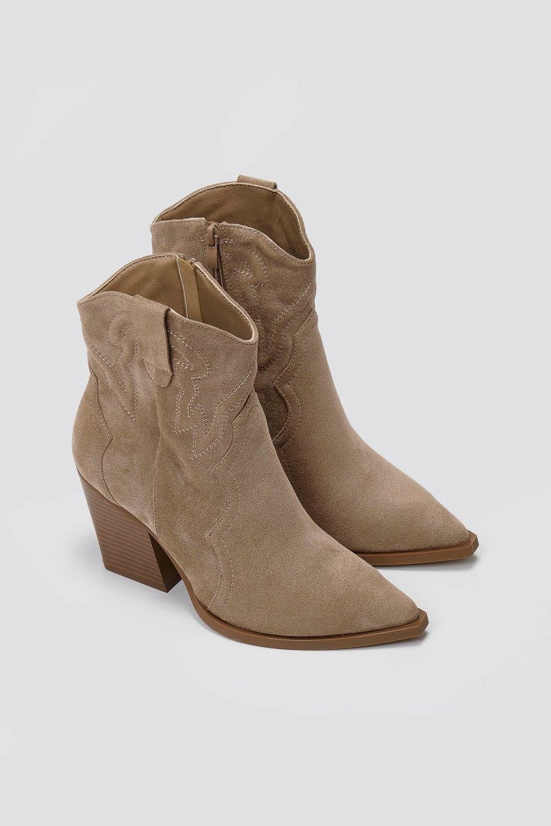 Pointed Suede Cowboy Ankle Boots Taupe Suede – - Main Image