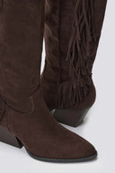 Pointed Suede Cowboy Boots with Fringe - Brown Suede - thefashionproject.gr - ERYNN