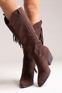 Pointed Suede Cowboy Boots with Fringe - Brown Suede - thefashionproject.gr - ERYNN