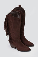 Pointed Suede Cowboy Boots with Fringe - Brown Suede - thefashionproject.gr - ERYNN