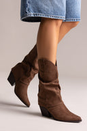 Pointed Suede Cowboy Mid - Calf Boots - Brown Suede - thefashionproject.gr - BOTEGGA 22