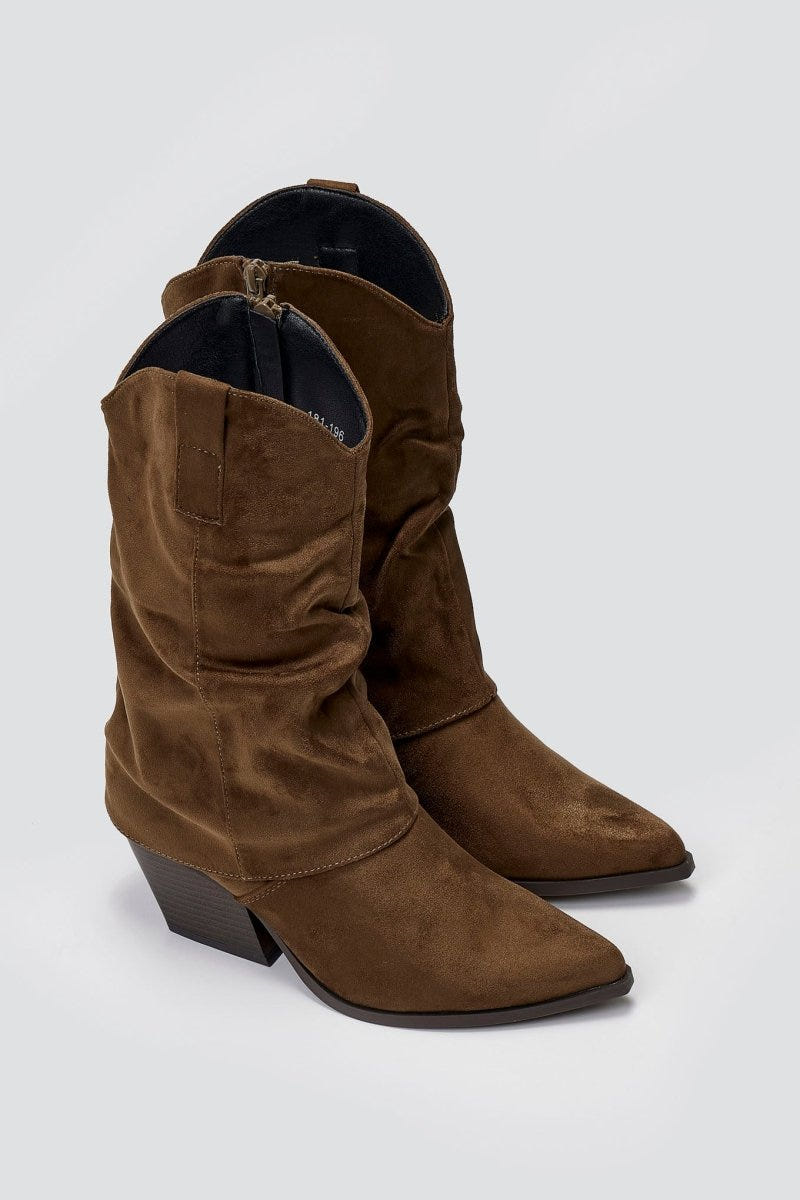 Pointed Suede Cowboy Mid - Calf Boots - Khaki Green Suede - thefashionproject.gr - BOTEGGA 22