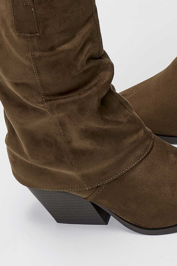 Pointed Suede Cowboy Mid - Calf Boots - Khaki Green Suede - thefashionproject.gr - BOTEGGA 22