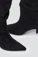 Pointed Suede Slouch Boots with Kitten Heel - Black Suede - thefashionproject.gr - Ideal shoes