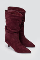 Pointed Suede Slouch Boots with Kitten Heel - Burgundy Suede - thefashionproject.gr - Ideal shoes