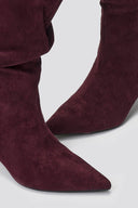 Pointed Suede Slouch Boots with Kitten Heel - Burgundy Suede - thefashionproject.gr - Ideal shoes