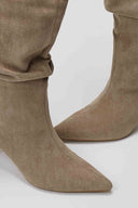 Pointed Suede Slouch Boots with Kitten Heel - Taupe Suede - thefashionproject.gr - Ideal shoes