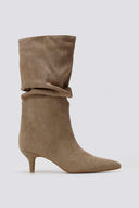 Pointed Suede Slouch Boots with Kitten Heel - Taupe Suede - thefashionproject.gr - Ideal shoes