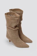 Pointed Suede Slouch Boots with Kitten Heel - Taupe Suede - thefashionproject.gr - Ideal shoes