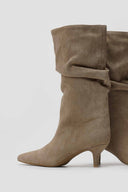 Pointed Suede Slouch Boots with Kitten Heel - Taupe Suede - thefashionproject.gr - Ideal shoes