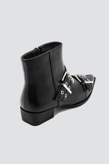 Pointed Toe Ankle Boots Buckle Detail - Black Matte - thefashionproject.gr - Ideal shoes