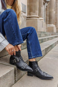 Pointed Toe Ankle Boots Buckle Detail - Black Matte - thefashionproject.gr - Ideal shoes