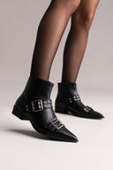 Pointed Toe Ankle Boots Buckle Detail - Black Matte - thefashionproject.gr - Ideal shoes