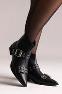Pointed Toe Ankle Boots Buckle Detail - Black Matte - thefashionproject.gr - Ideal shoes