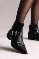 Pointed Toe Ankle Boots Buckle Detail - Black Matte - thefashionproject.gr - Ideal shoes