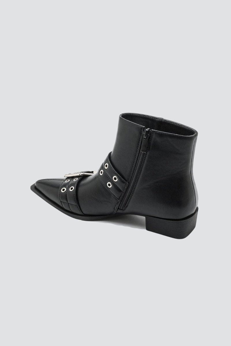 Pointed Toe Ankle Boots Buckle Detail - Black Matte - thefashionproject.gr - Ideal shoes
