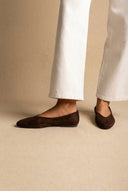 CORINA - Pointed Toe Ballet Flats - Brown Suede