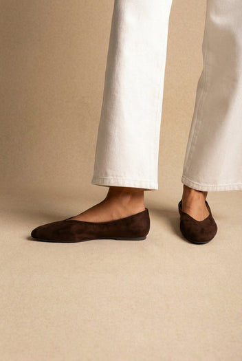 CORINA - Pointed Toe Ballet Flats - Brown Suede