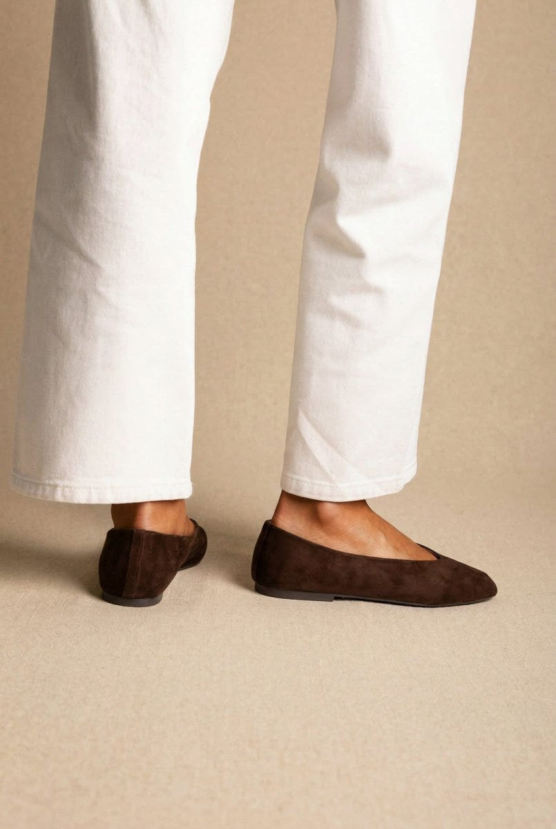 CORINA - Pointed Toe Ballet Flats - Brown Suede