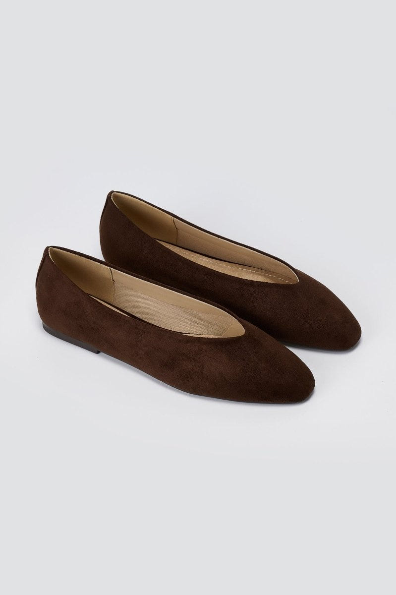 CORINA - Pointed Toe Ballet Flats - Brown Suede