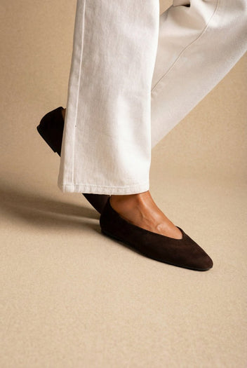 CORINA - Pointed Toe Ballet Flats - Brown Suede