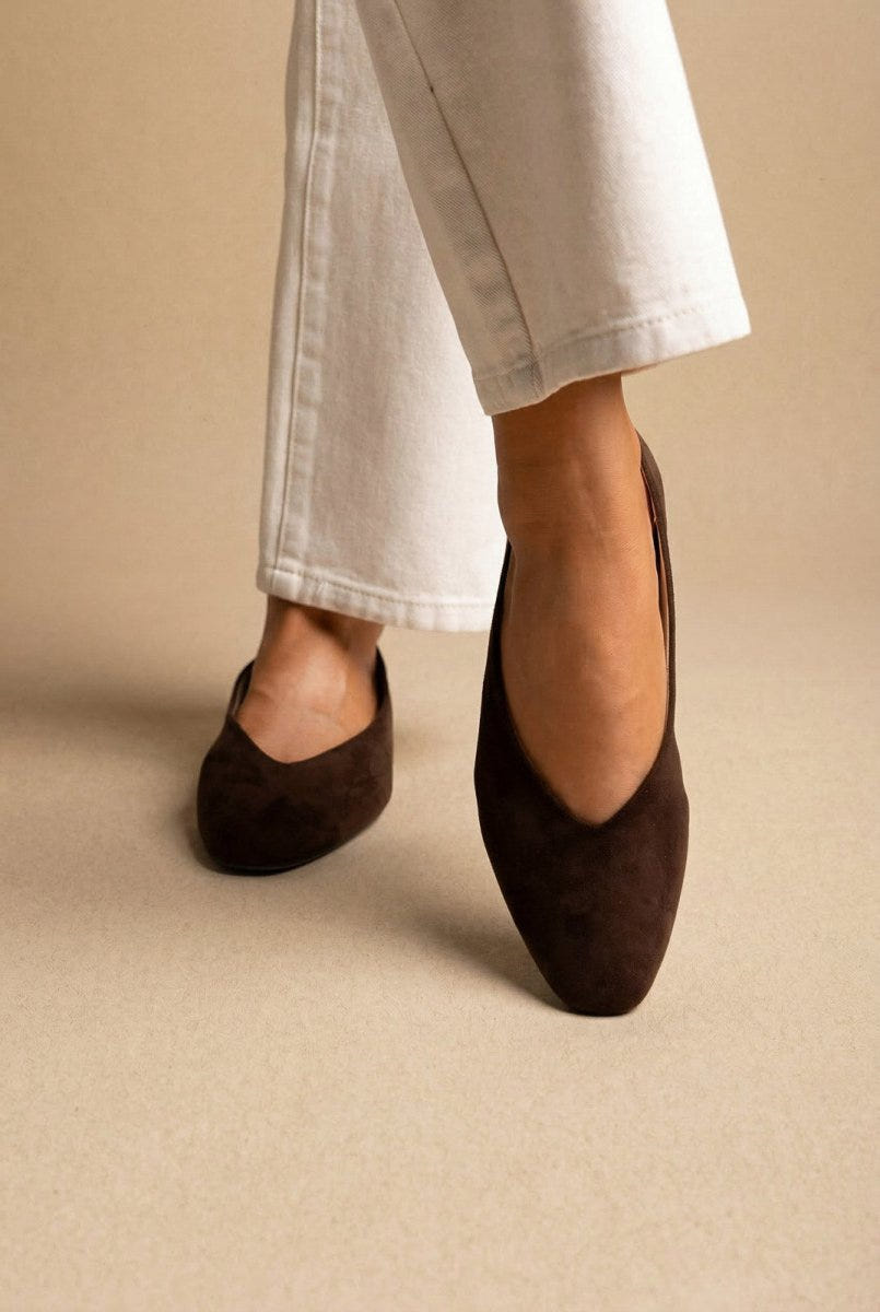 CORINA - Pointed Toe Ballet Flats - Brown Suede