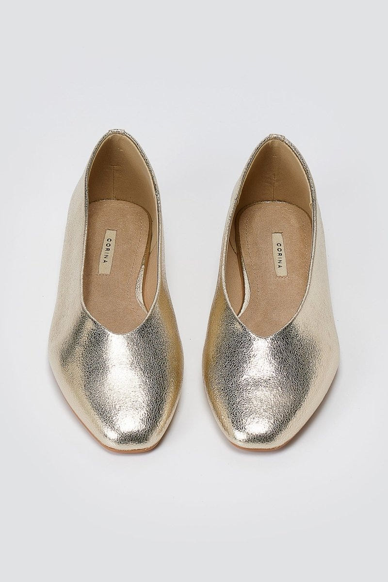 CORINA - Pointed Toe Ballet Flats - Gold