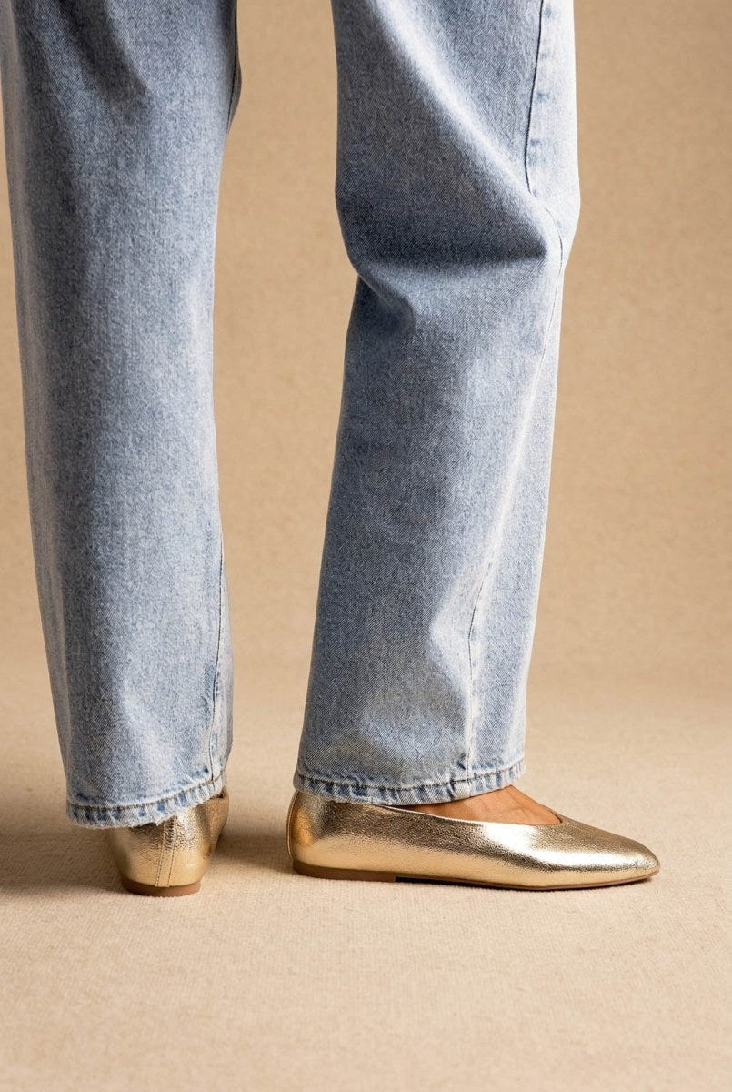 CORINA - Pointed Toe Ballet Flats - Gold