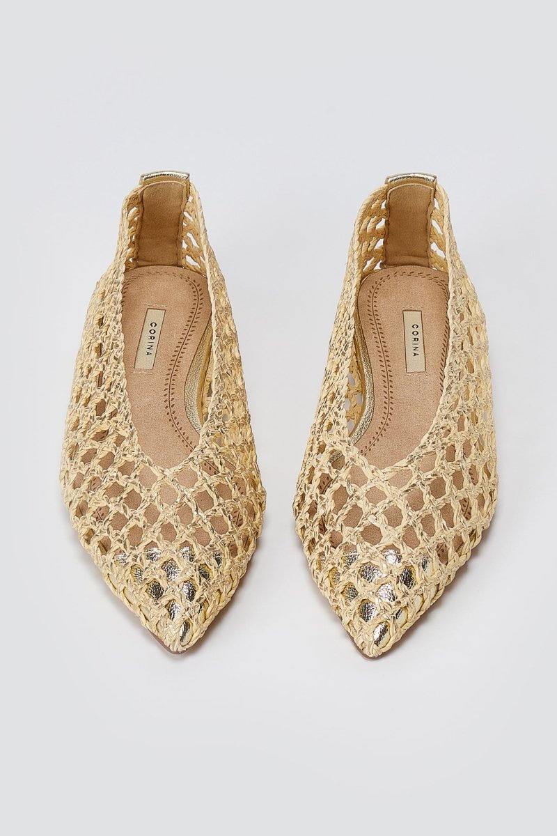 CORINA - Pointed Toe Ballet Flats - Gold