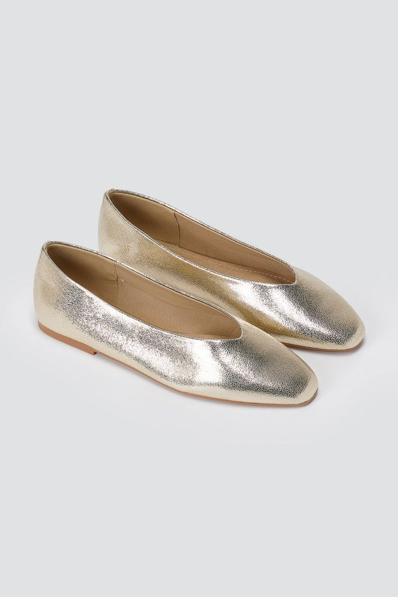 CORINA - Pointed Toe Ballet Flats - Gold