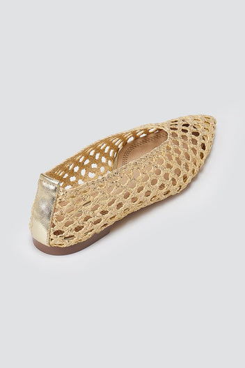 CORINA - Pointed Toe Ballet Flats - Gold