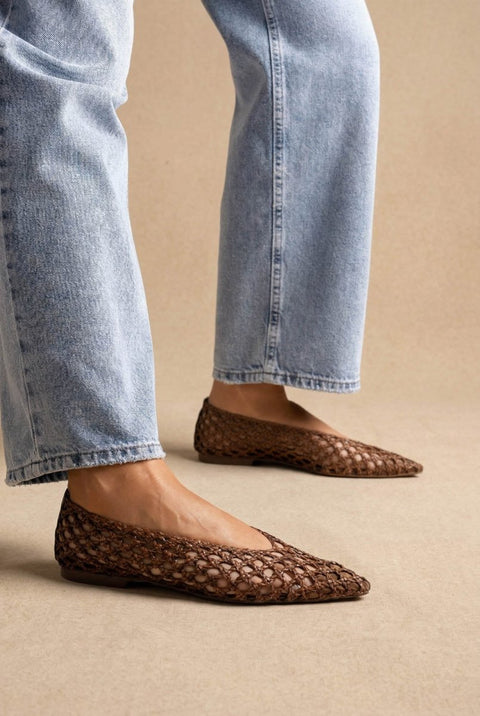 Pointed Toe Ballet Flats - Tan Matte
