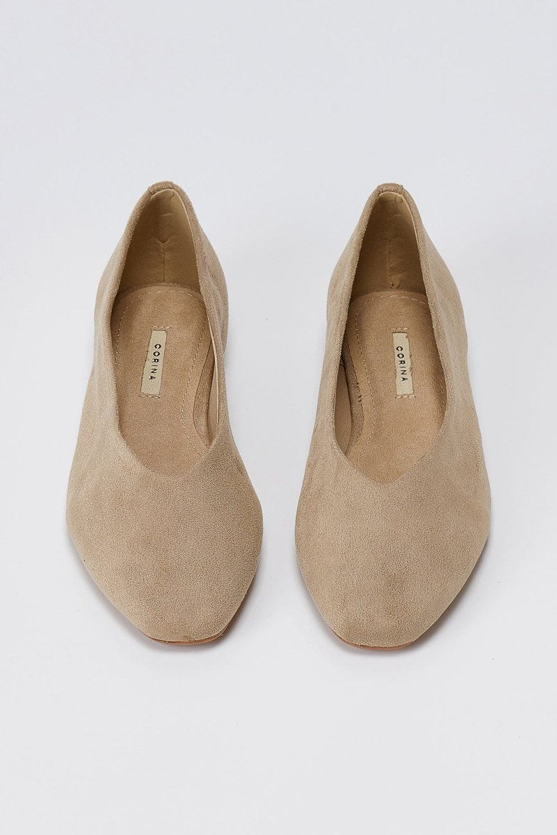 CORINA - Pointed Toe Ballet Flats - Taupe Suede