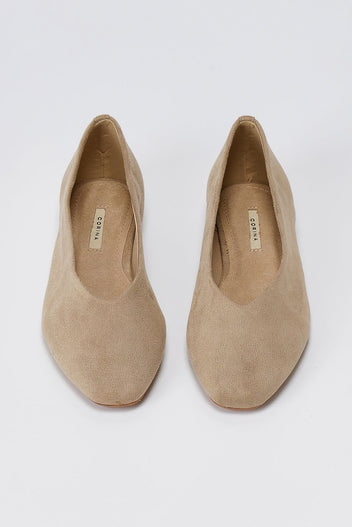 CORINA - Pointed Toe Ballet Flats - Taupe Suede