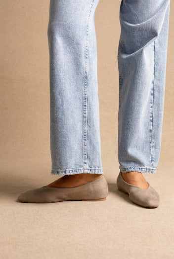 CORINA - Pointed Toe Ballet Flats - Taupe Suede