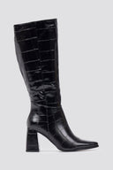 Pointed Toe Boots Block Heel - Black Croc - thefashionproject.gr - Ideal shoes