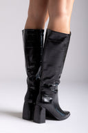 Pointed Toe Boots Block Heel - Black Croc - thefashionproject.gr - Ideal shoes