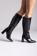Pointed Toe Boots Block Heel - Black Croc - thefashionproject.gr - Ideal shoes