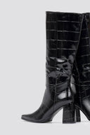 Pointed Toe Boots Block Heel - Black Croc - thefashionproject.gr - Ideal shoes
