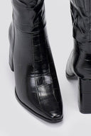 Pointed Toe Boots Block Heel - Black Croc - thefashionproject.gr - Ideal shoes