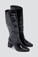 Pointed Toe Boots Block Heel - Black Croc - thefashionproject.gr - Ideal shoes
