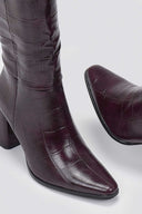 Pointed Toe Boots Block Heel - Burgundy Croc - thefashionproject.gr - Ideal shoes