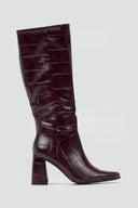 Pointed Toe Boots Block Heel - Burgundy Croc - thefashionproject.gr - Ideal shoes