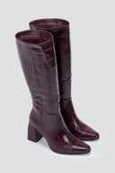 Pointed Toe Boots Block Heel - Burgundy Croc - thefashionproject.gr - Ideal shoes