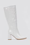 Pointed Toe Boots Block Heel - White Croc - thefashionproject.gr - Ideal shoes