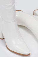 Pointed Toe Boots Block Heel - White Croc - thefashionproject.gr - Ideal shoes