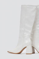 Pointed Toe Boots Block Heel - White Croc - thefashionproject.gr - Ideal shoes