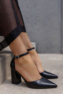 Pointed Toe Pumps Block Heel - Black Matte - thefashionproject.gr - Ideal shoes