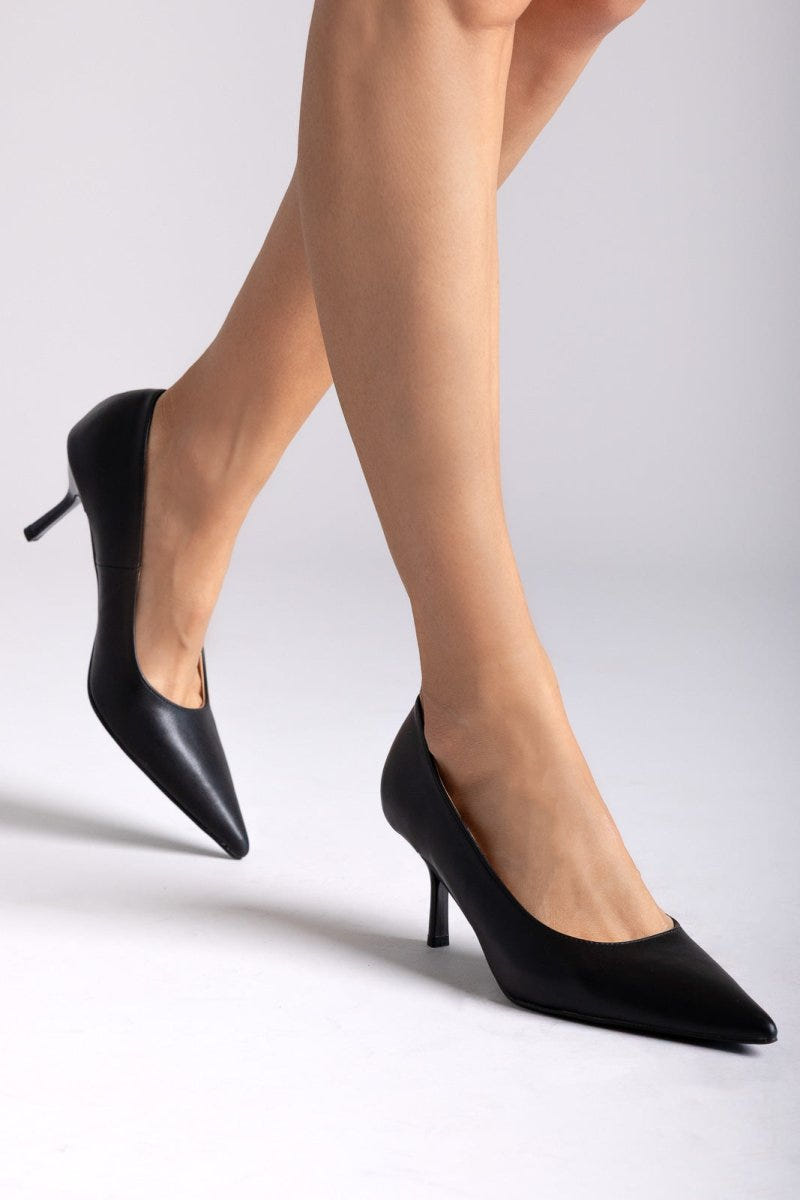 Pointed Toe Pumps Stiletto Heel - Black Matte - thefashionproject.gr - Stephan
